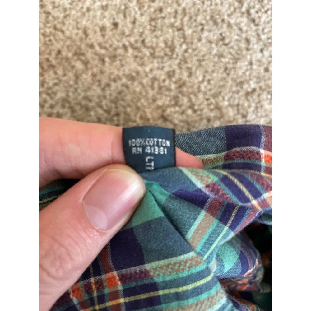 Vintage Polo Ralph Lauren Men Button Down Shirt Large Teal Plaid Dual Pockets
